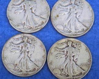 Lot 193. Four Walking Liberty half dollar coins: 1944P (2), 1945P, and 1946P
