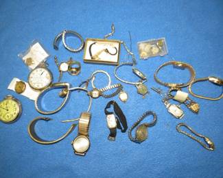 Lot 460. Vintage watches, watch bands, and watch parts. Some are marked gold-filled.