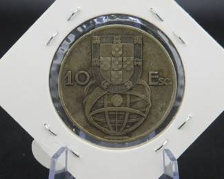 Lot 266. 1954 Portuguese 10 escudos silver coin. .835 silver. 12.5 grams
