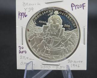 Lot 264. 1996 Austrian 20 Euro sterling silver coin. 24 grams.