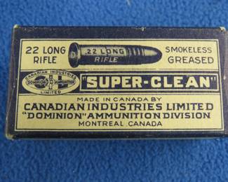Lot 339. 50 Dominion Super-Clean 22 LR cartridges. Box is in very good condition.