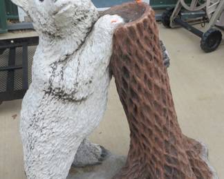 Lot 134. Heavy concrete bear and tree stump statue. Approx 38 inches tall. Bring help to load.