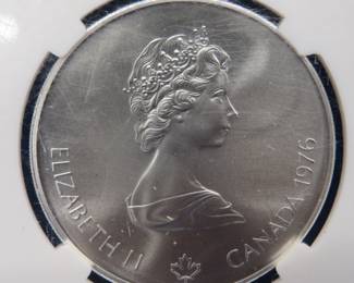 Lot 108. 1976 Canadian $5 proof sterling silver coin from the 1976 Montreal Olympics containing .7227 troy ounces of silver