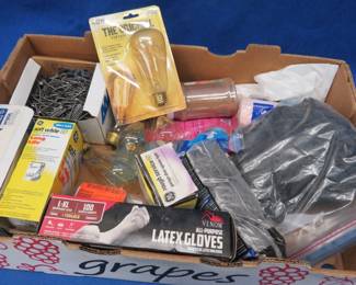 Lot 455. Light bulbs, latex gloves, and more