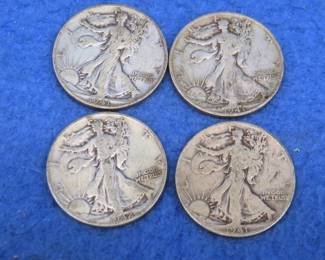 Lot 191. Four Walking Liberty half dollar coins: 1941S (2), 1941S, and 1942P