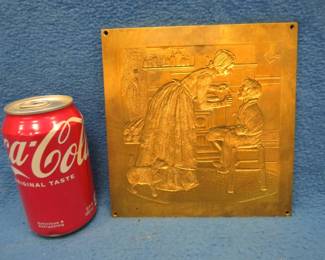 Lot 98. Vintage Norman Rockwell "Take Your Medicine" brass embossing plate. 7" x 7". Weighs 3.75 lbs.