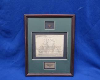 Lot 90. 1809 Admiral Gardner Shipwreck copper coin in a 16x20 frame with COA