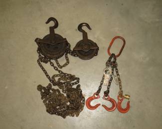 Lot 56. Vintage 1000 lb. chain fall/hoist with rigging