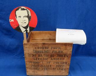 Lot 77. Wooden crate that once contained cooked pork from Poland and more