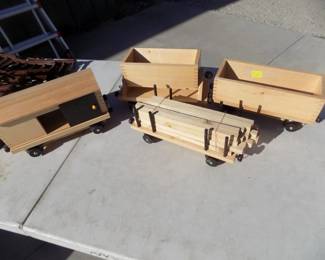 Lot 292. Toy wooden train cars (no engine) and track