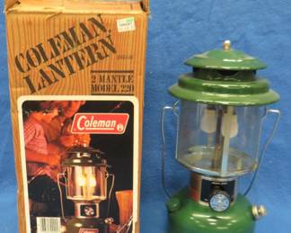 Lot 436. 1983 Coleman 220K double-mantle lantern in original box. Excellent condition.