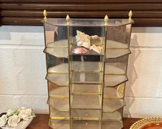 MCM brass and glass trinket shelf 