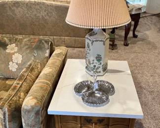 Vintage lamp and tidbit tray 