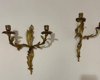 Pair brass wall sconces 