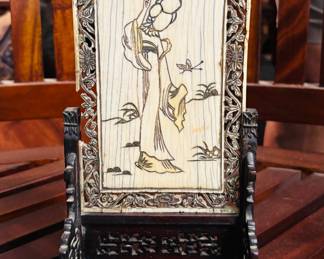 Scholar Table Screen Early Bone and Rosewood Stand