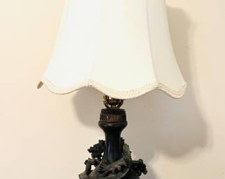 One of a Pair Dragon Bronze Lamps 