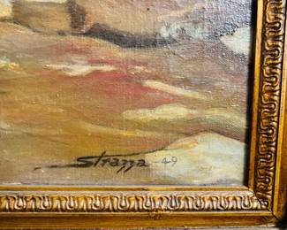 Vintage Oil on Canvas of Ocean Signed Strazza 1949 