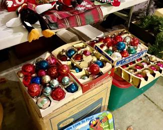 Various Christmas ornaments most are vintage.