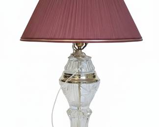 Vintage Cut Crystal and Brass Table Lamp with Burgundy Shade second image