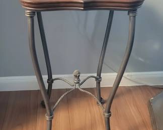 Ornate Wrought Iron and Wood Accent Table with Paw Feet second image