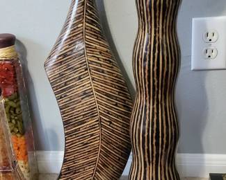 Tall Decorative Vases with Striped and Leaf Patterns