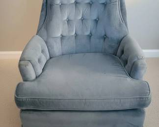 Vintage Blue Velvet Tufted Swivel Armchair second image