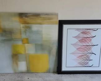 Abstract Yellow and Grey Canvas Art Framed Botanical Print Set