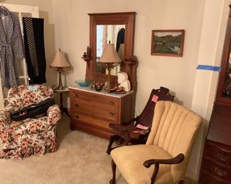 Beautiful antique marble topped dresser with mirror and candle shelves