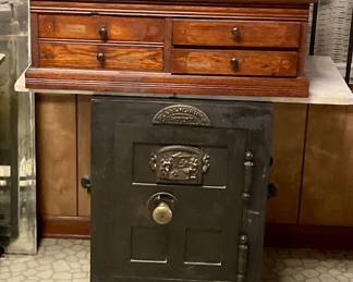 Antique safe, antique spool cabinet