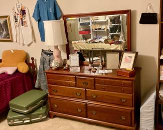 Vintage green luggage, nice dresser