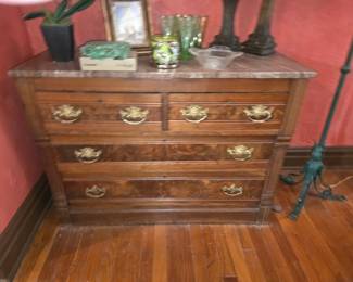 Walnut chest with marble top