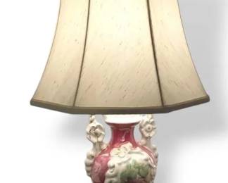 Victorian Style Ceramic Lamp With Floral Design And Gold Accents