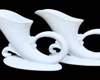 Light Blue Ceramic Cornucopia Vases