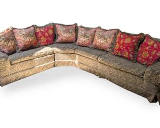 4Piece Sectional Sofa in Green Brown Floral Pattern