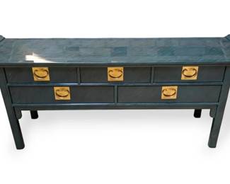 Lacquered Pagoda Century Console Table With Brass Handles
