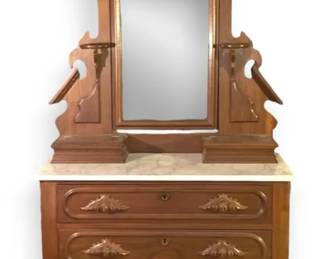 Eastlake Style Marble Top Dresser w Mirror