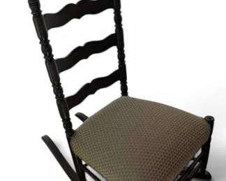Black Ladder Back Rocking Chair w Upholstered Seat