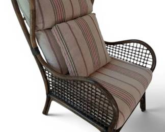 Multi Colored Striped Wingback Rattan Chair