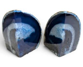 Blue Agate Geode Bookends