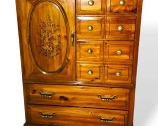 Wooden Armoire w Floral Accents