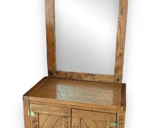 Rustic Oak Entryway Cabinet w Mirror
