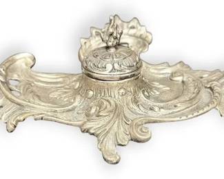 Art Nouveau Cast Metal Inkwell