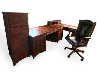 Wooden Desk, Filing Cabinet Chair
