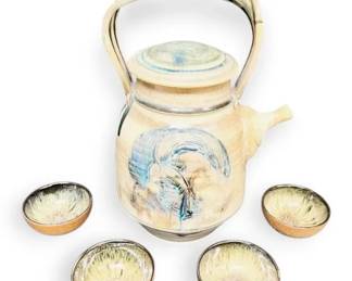 Handcrafted Pottery Teapot Cups Signed