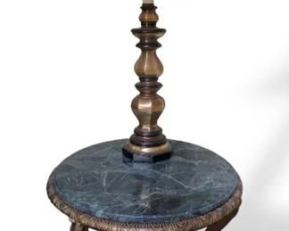 Round Green Marble Top Table w Table Lamp
