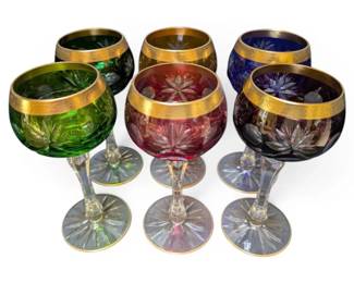 6 Colorful Crystal Wine Glasses