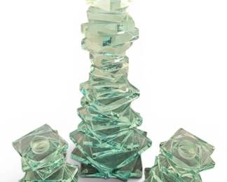 Three Stacked Glass Plate Candleholders