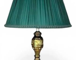 GoldToned Table Lamp w Green Shade
