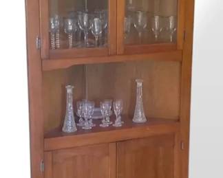 Wooden Corner Cupboard Two Glass Doors, Two Wood