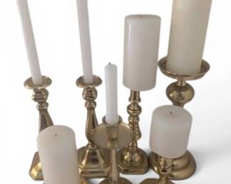 Seven Brass Candlestick Holders